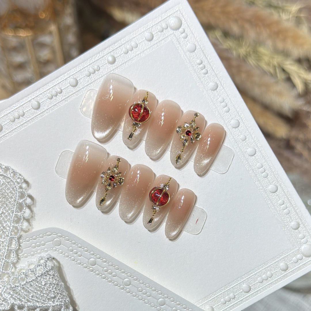 Elegant Stiletto Press-On Nail Set with Gemstone Accents Kalsten