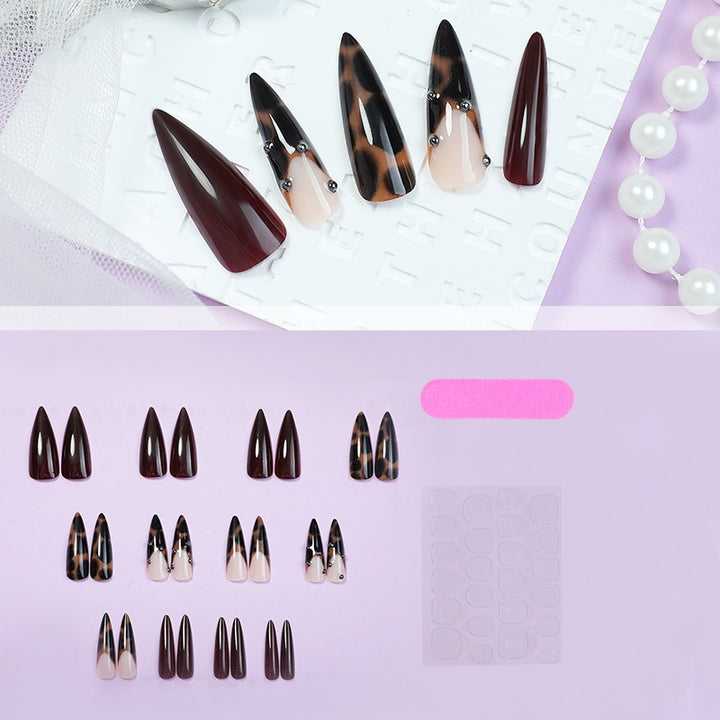 Artificial nail set with elegant leopard and burgundy design Kalsten