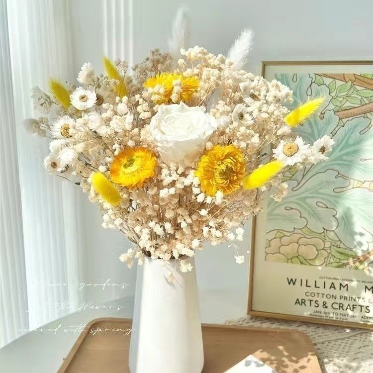 Dried Floral Bouquet with Elegant Yellow Accents