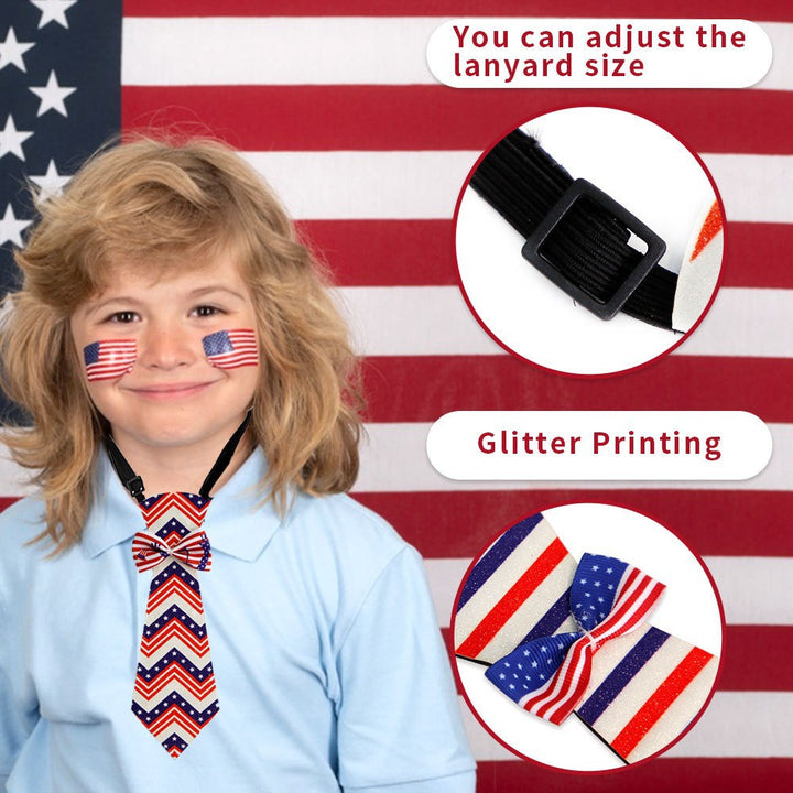Independence Day adjustable novelty necktie with pre-tied bow and buckle strap Kalsten