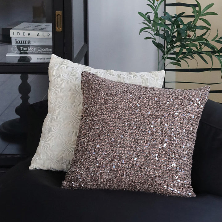Square luxury cushion cover with shimmering sequins and textured bouclé weaving Kalsten