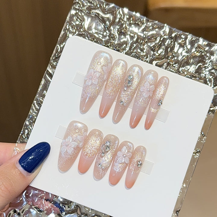 Artificial nails with floral design and glitter Kalsten