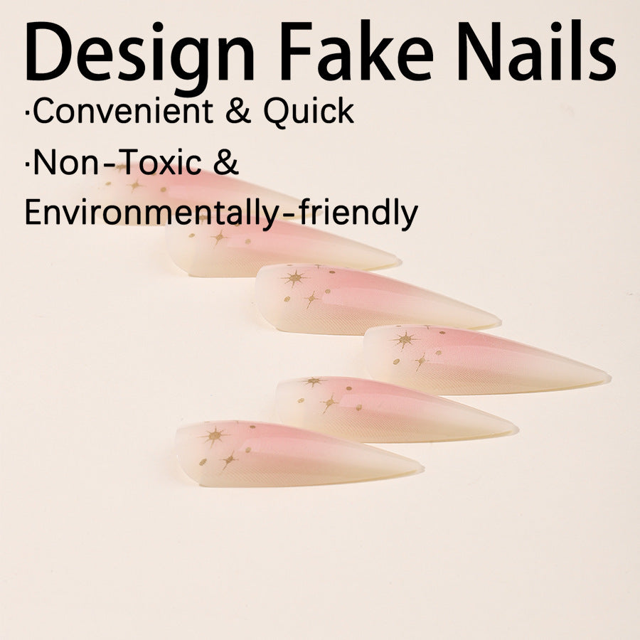 Acrylic nail set with delicate ombre design and glamorous star accents Kalsten