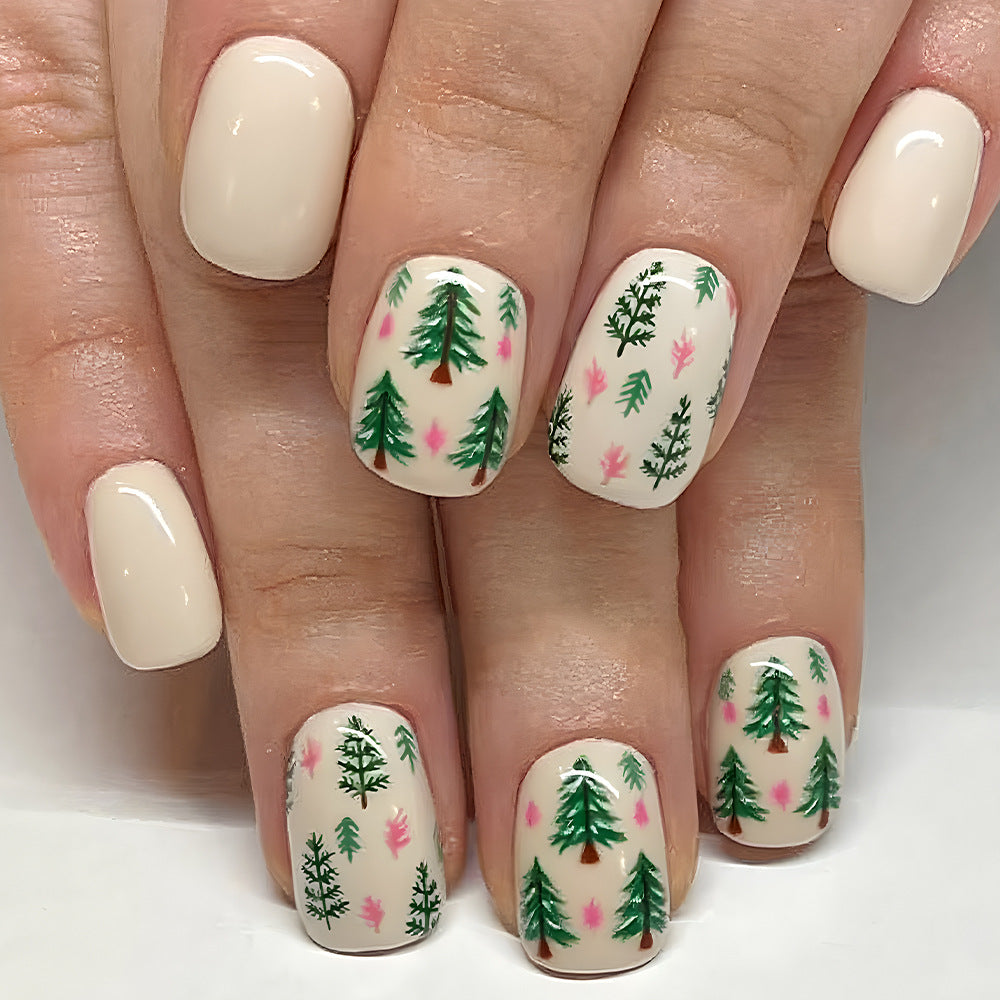 Artistic Press-On Nail Set with Woodland Design Kalsten