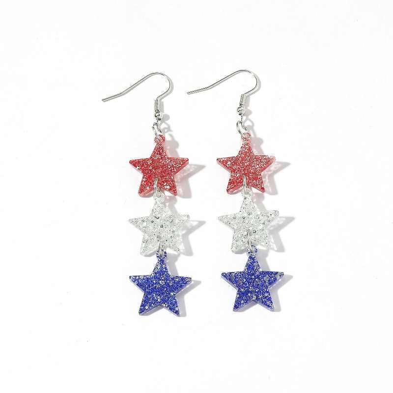 Women's long star pendant earrings made of glitter resin with three-tier chain suspension and fishhook Kalsten
