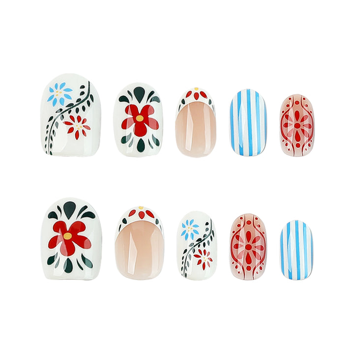 Artful nail art with floral design and colorful patterns Kalsten