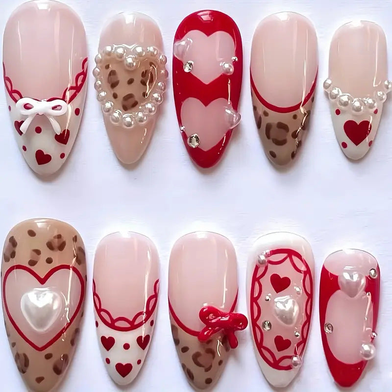 Romantic Heart-Themed Press-On Nail Art Kalsten
