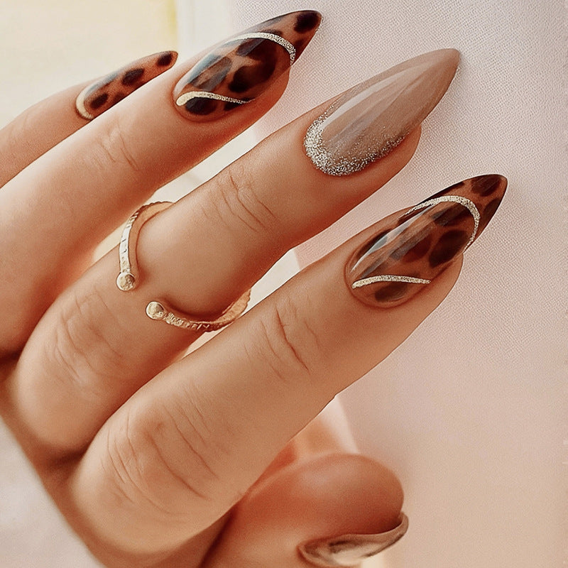 Decorative Press-On Nail Kit with Leopard Print and Glitter Accents kalsten