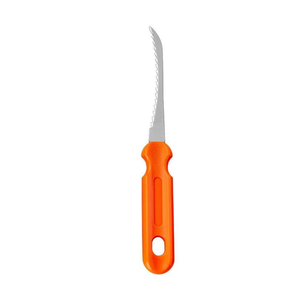Curved serrated fillet and boning knife for fish and seafood
