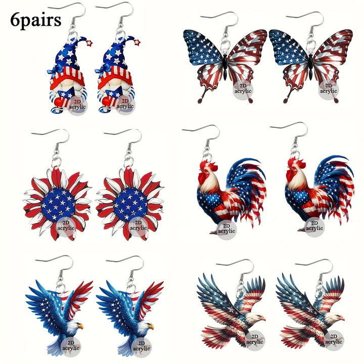Ladies playful Gnome earrings made of acrylic with patriotic stars-and-stripes motif and skin-friendly hooks Kalsten