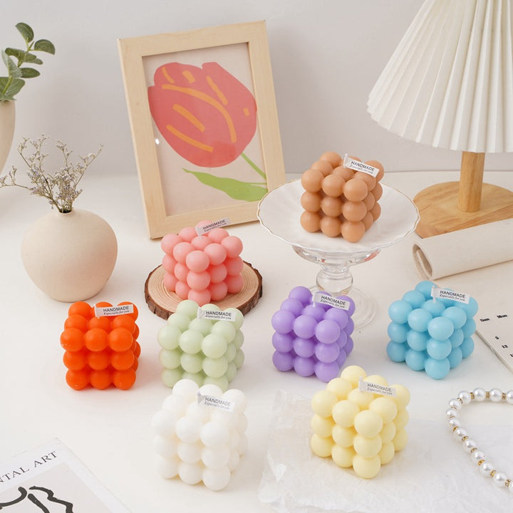Handcrafted Sphere-Cluster Cube Soy Wax Candle Centerpiece