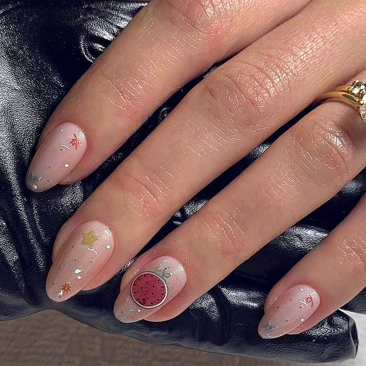 Artistic Press-On Nail Set with Elegant Fruit Designs Kalsten