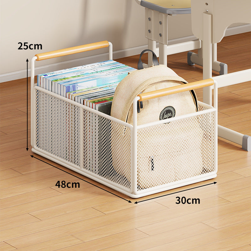Metal Mesh Floor Storage Crate with Wooden Carry Handles