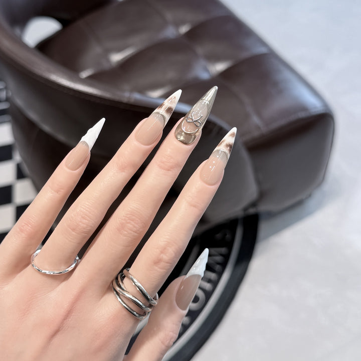 Decorative Stiletto Press-On Nail Art Set with Unique Design Elements Kalsten