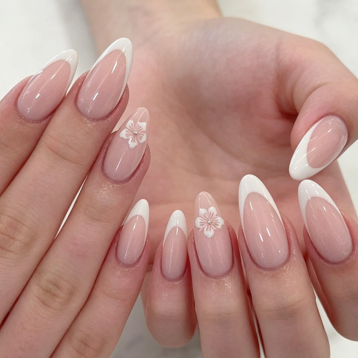Elegant Floral French Tip Acrylic Nail Enhancements Kalsten