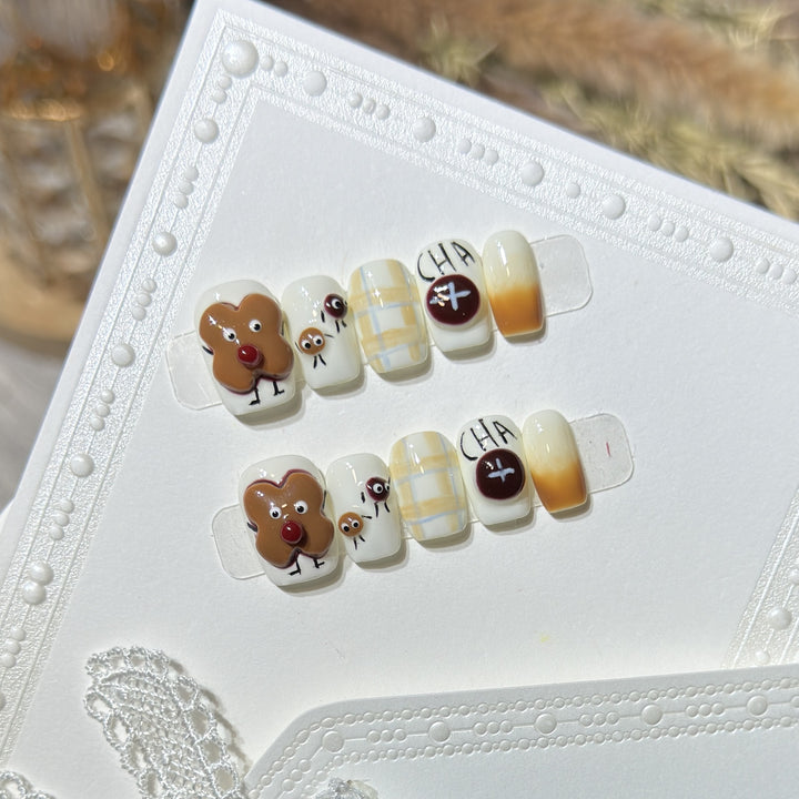 Whimsical Gingerbread Press-On Nail Art Set Kalsten