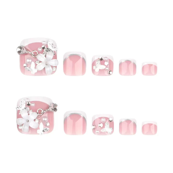 Nail set with elegant flower decorations and high-gloss finish Kalsten