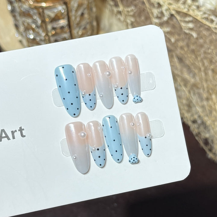 Decorative Press-On Nail Set with Unique Dot Design Kalsten