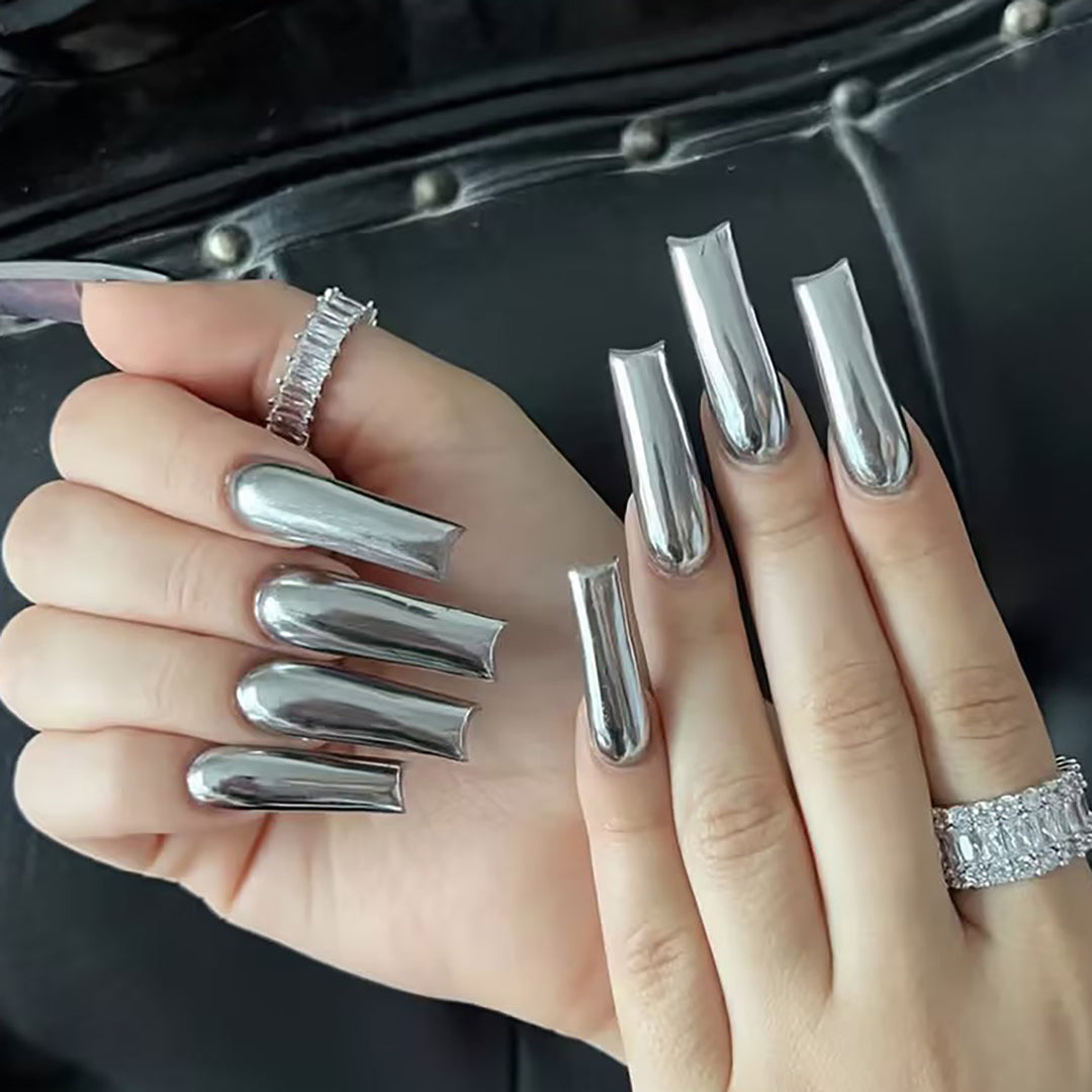 Metallic Finish Long Press-On Nails Kalsten