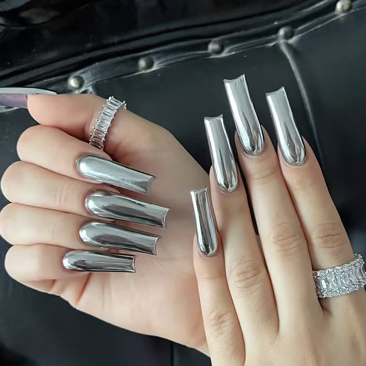 Metallic Finish Long Press-On Nails Kalsten