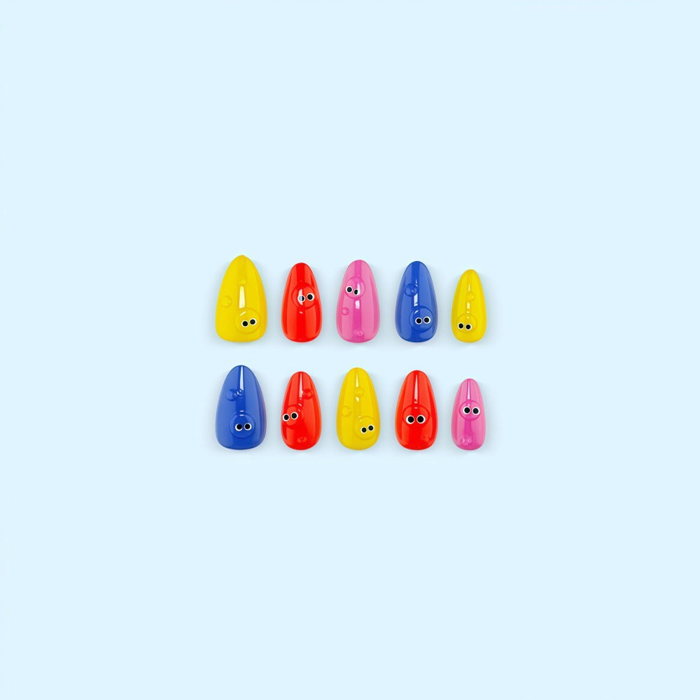 Creative artificial nails with funny faces and colorful accents Kalsten