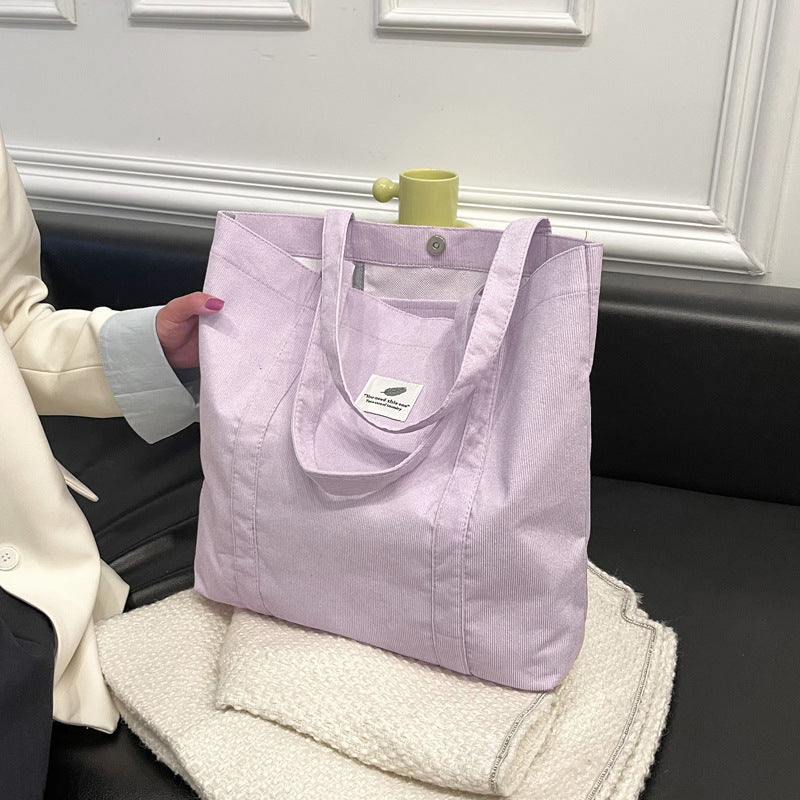 Durable Corduroy Tote Bag with Inner Pockets