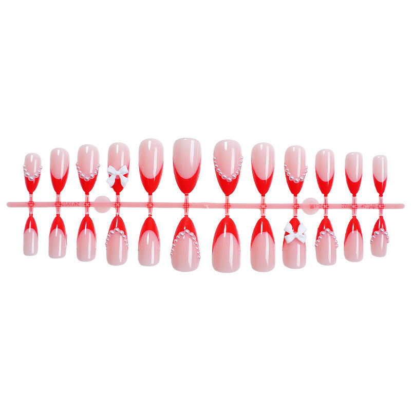Elegant Press-On Nail Set with Pearl and Bow Accents Kalsten