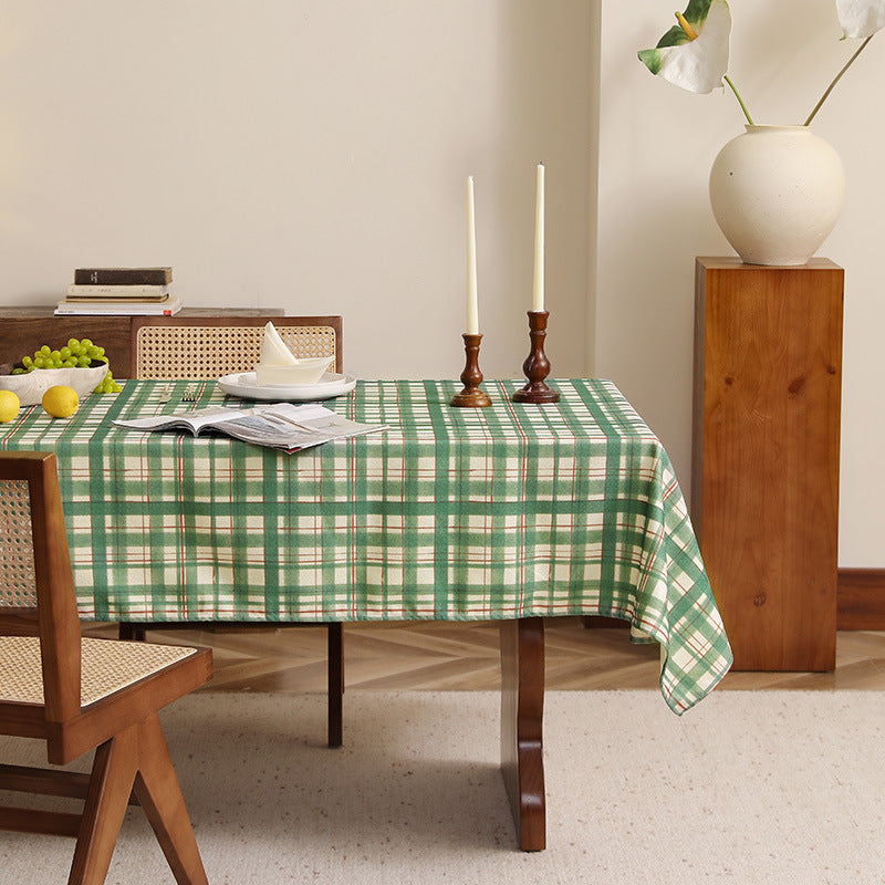 Checked rectangular tablecloth made of cotton-linen with water-repellent coating Kalsten
