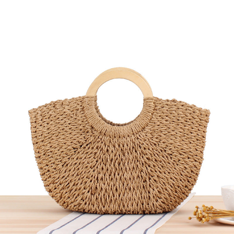 Designer bag made of hand-woven wicker with wooden handle Kalsten