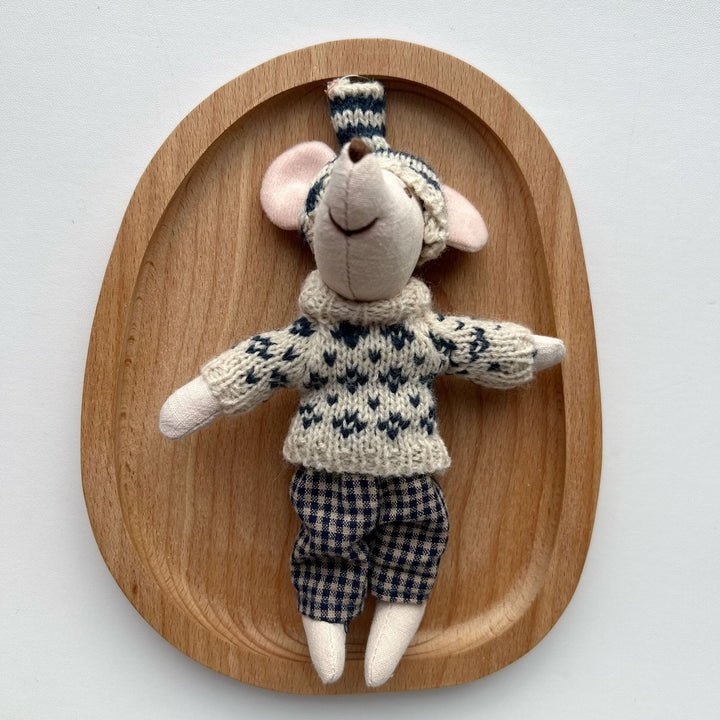 Handmade Linen Long-Limbed Bunny Doll with Embroidered Carrot Overalls