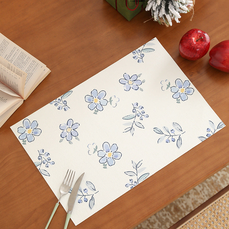 Printed rectangular placemat made of cotton blend with floral illustration print and contrast border Kalsten