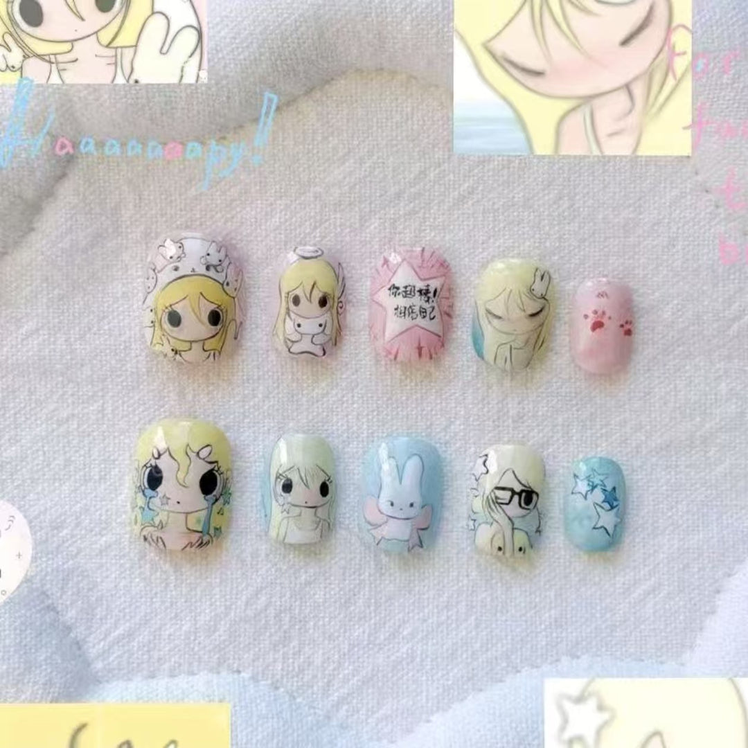Playful Character-Themed Press-On Nail Art Set Kalsten