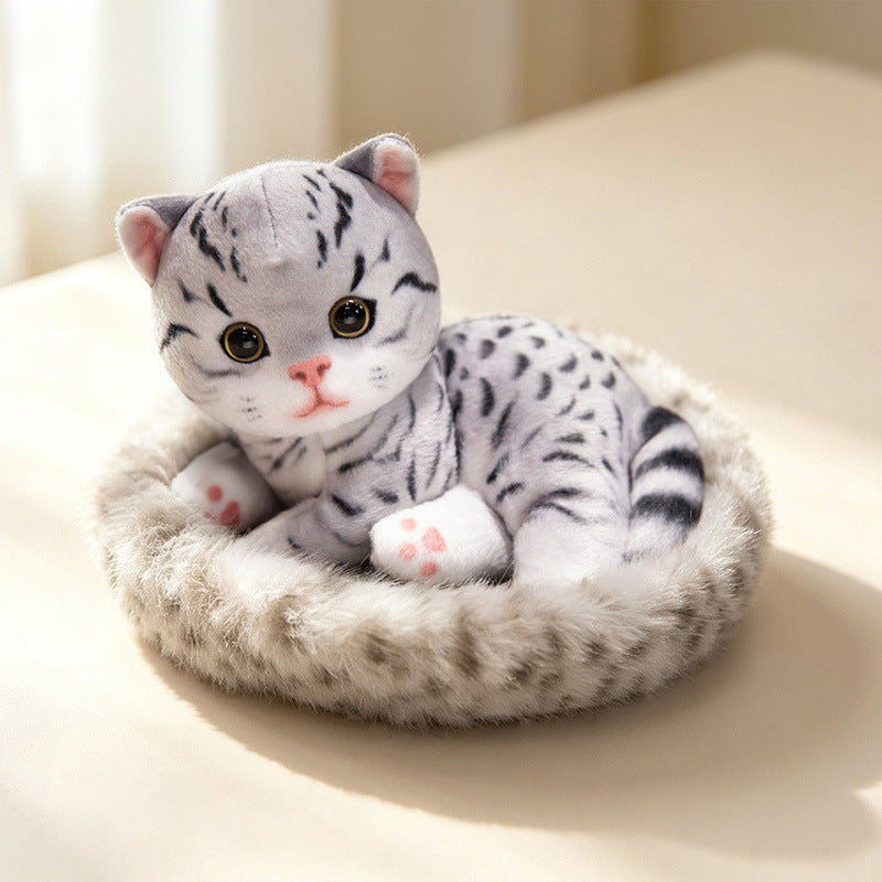 Mini Plush Calico Cat in Plush Cave Nest with Hanging Loop Kalsten