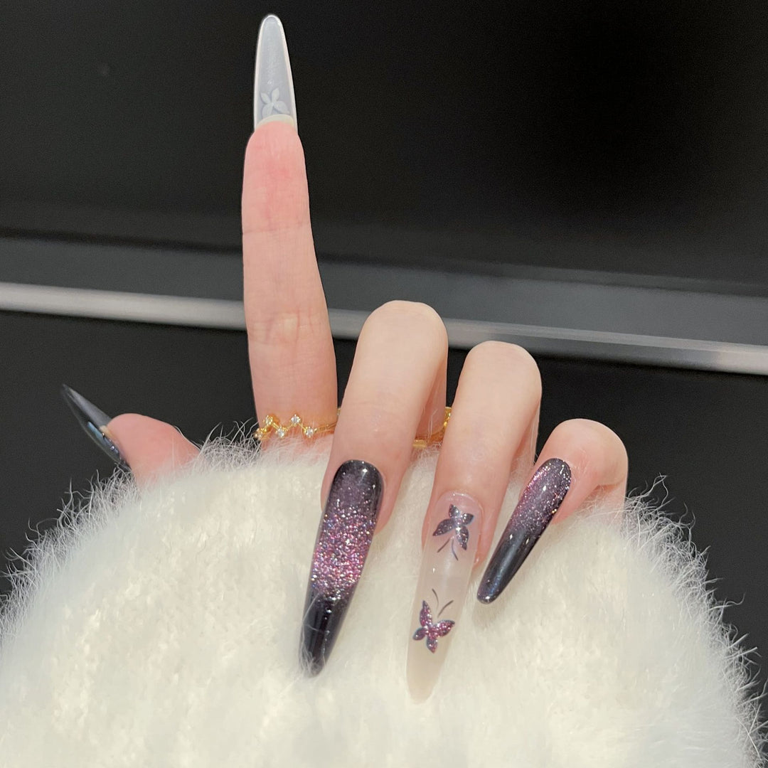 Artistic Butterfly-Embellished Press-On Nail Art Set Kalsten