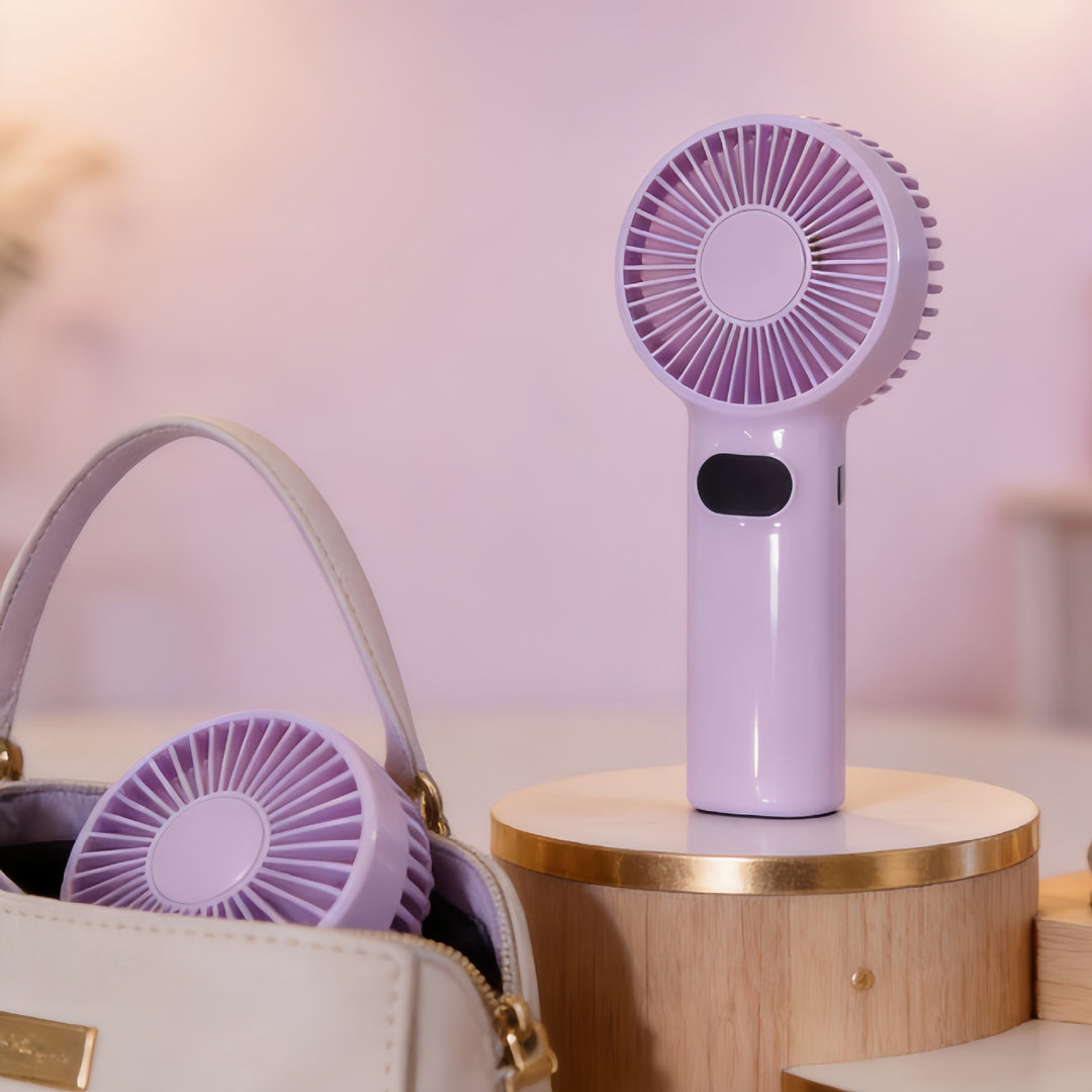 Ladies Portable Hand Fan with Digital Display and Rechargeable Battery Kalsten