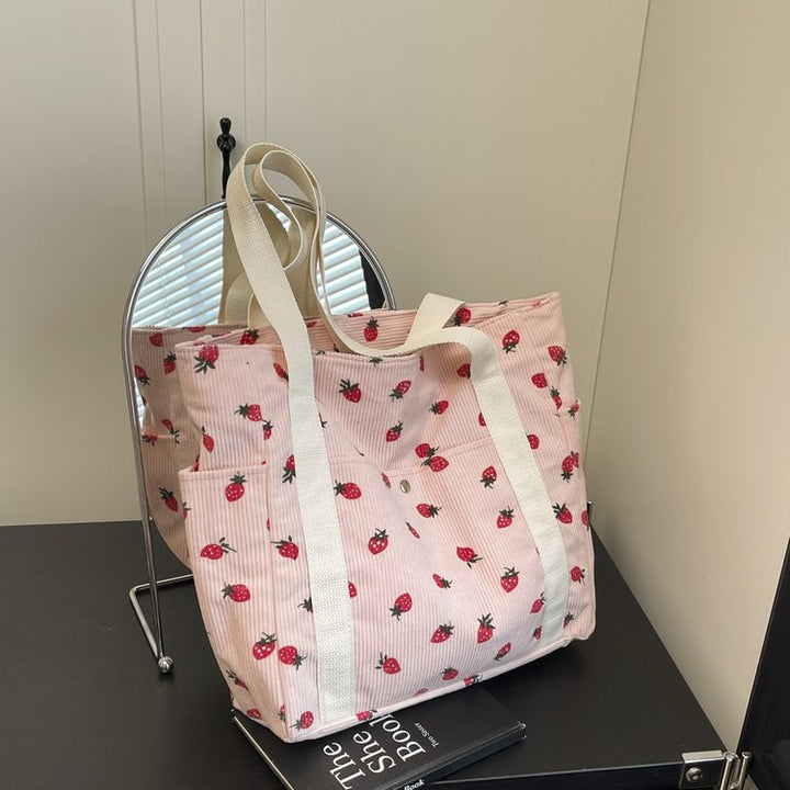 Spacious Strawberry Print Tote Bag