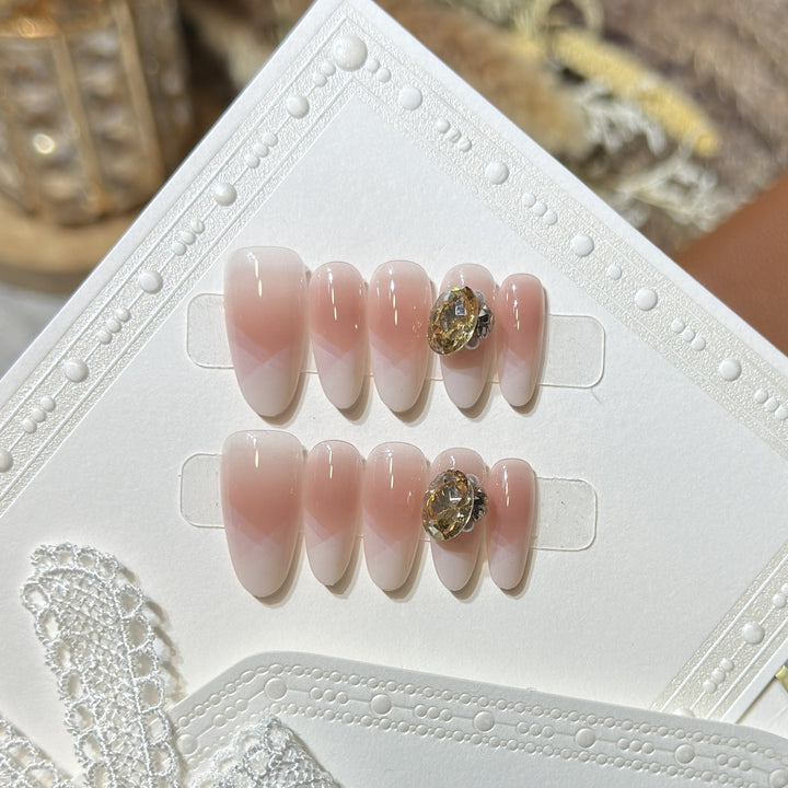 Stylish Press-On Nail Set with Gemstone Accent Kalsten