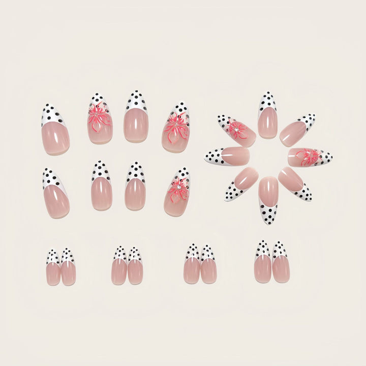 Artificial nails with elegant flower design and dots Kalsten