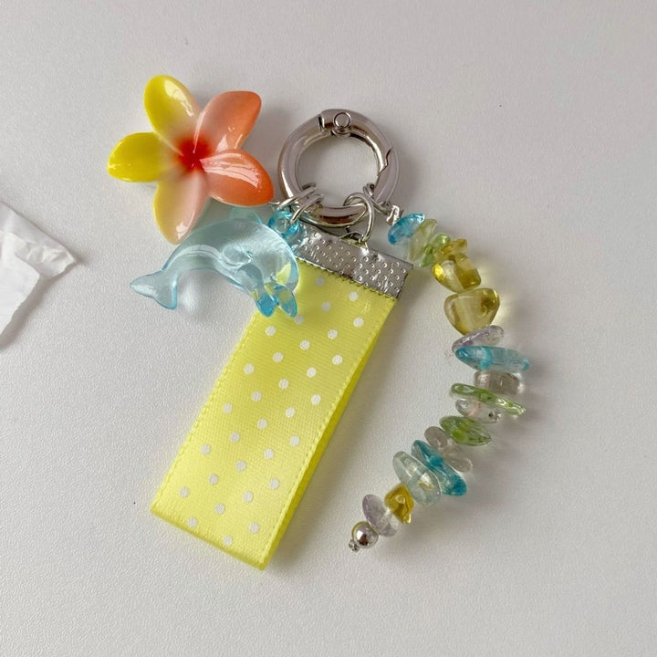 Whimsical Dolphin and Flower Charm Keychain Kalsten