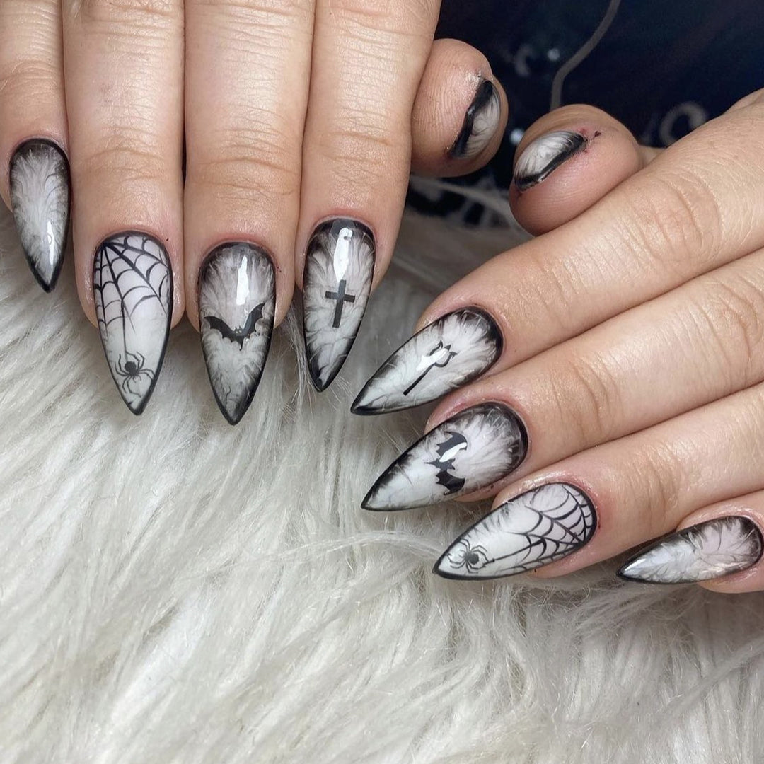 Gothic Halloween-Themed Stiletto Nail Art Extensions Kalsten