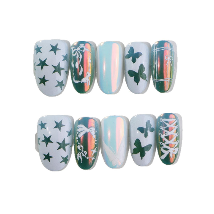 Decorative Press-On Nail Art Set with Butterfly and Star Designs Kalsten