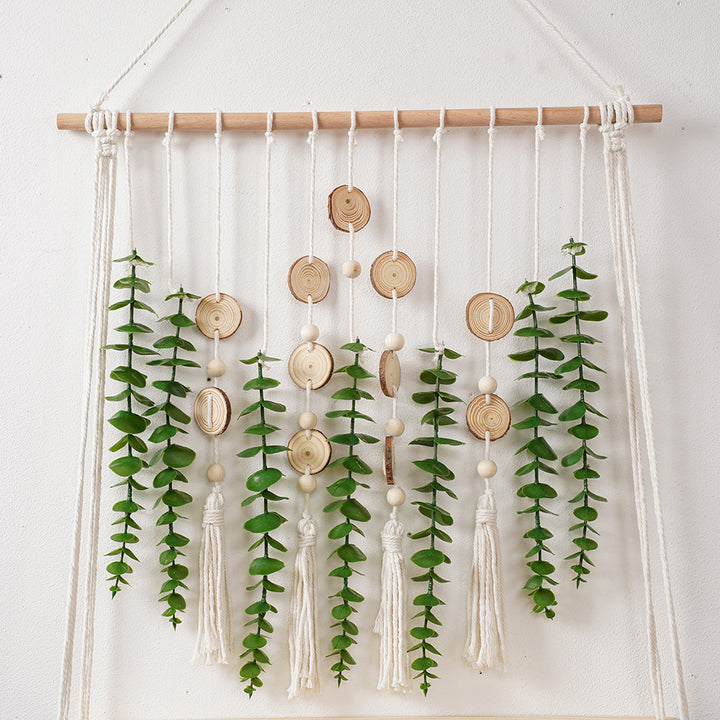 Macrame Wall Hanging Planter with Wooden Accents Kalsten