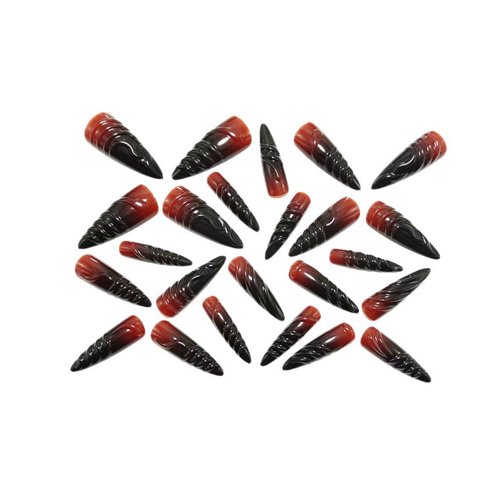 Acrylic Nail Set with Elegant Tips and Black-Red Gradient Color Kalsten