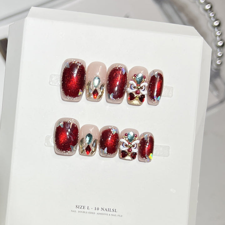 Premium Press-On Nail Art Set with Elegant Heart & Leaf Design Kalsten