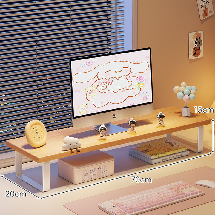 Elevated Monitor Riser Stand with Wood-Effect Top Metal Frame and Under-Shelf Storage