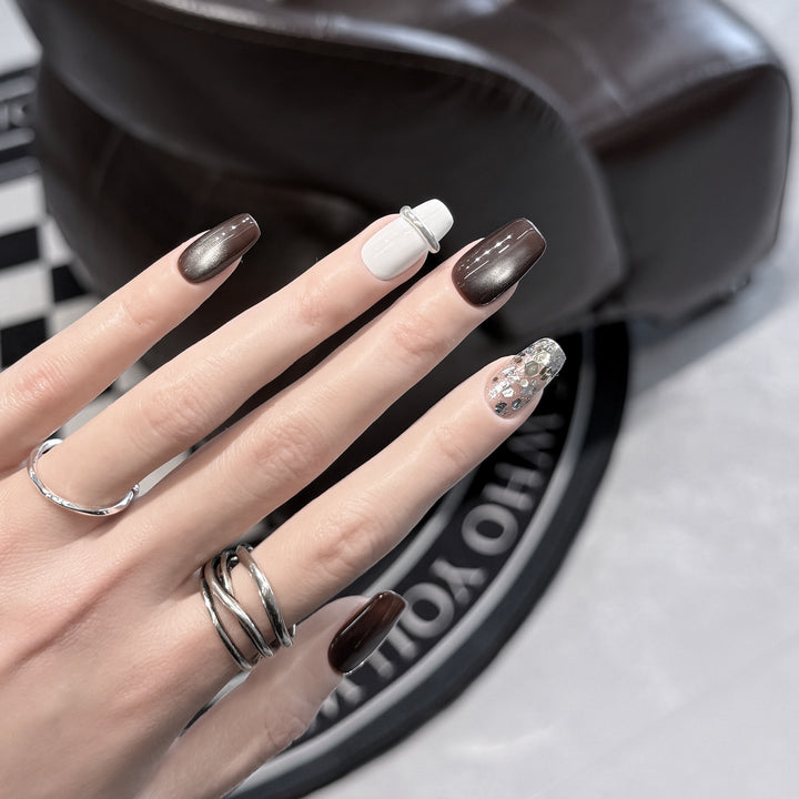 Press-On Nail Art Set with Ombre and Glitter Accents Kalsten
