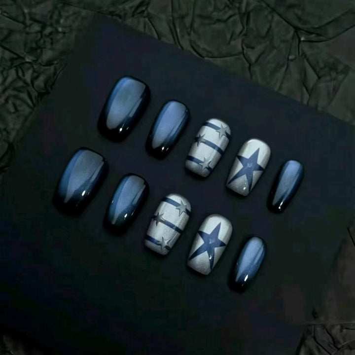 Elegant Press-On Nail Art Set with Starry Designs Kalsten