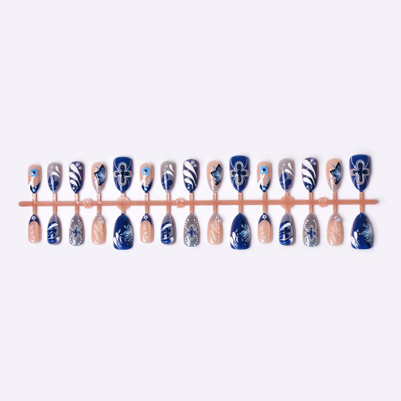 Artistic Floral Press-On Nail Art Set with Pearl Accents Kalsten