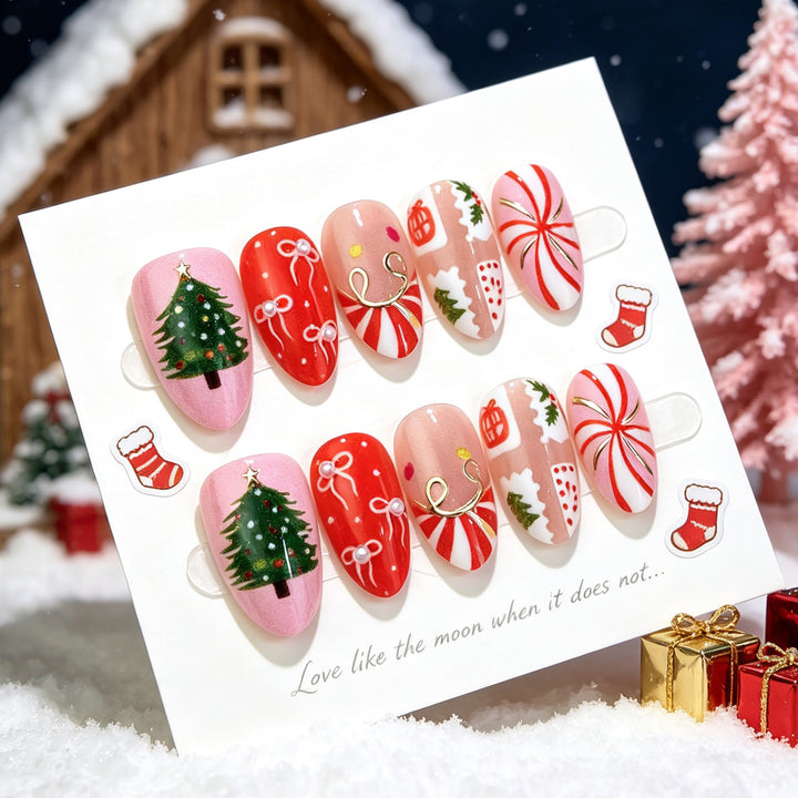 Festive Holiday-Themed Press-On Nails