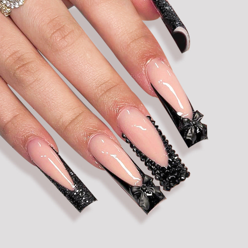 Premium Decorative Press-On Nail Set with Artistic Bow and Glitter Accents Kalsten